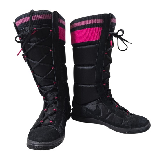 Nike Hi II Premium Black Pink Padded Tall Lace Up Winter Boots Size 6.5 - Picture 1 of 9